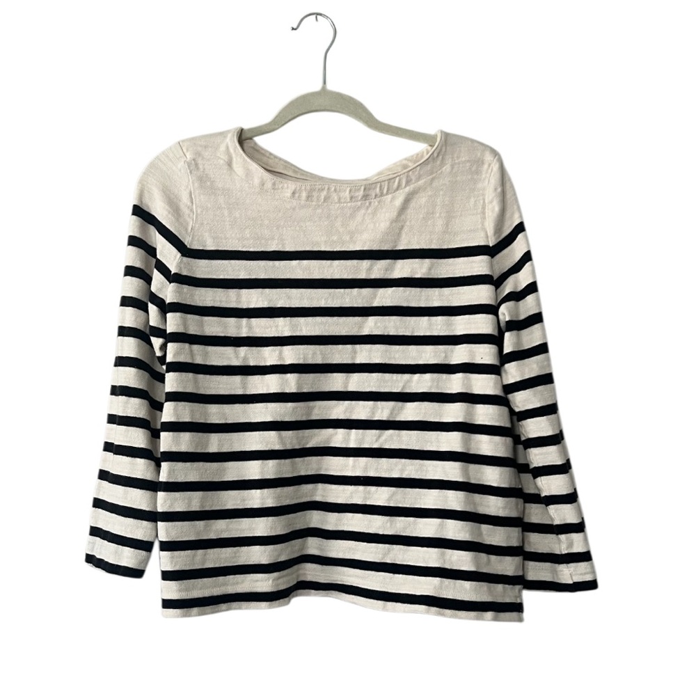 LOFT Black and White Striped Long Sleeve Tee